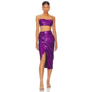 NWT Superdown Marta Purple Neon Sequins Midi Skirt Size S Revolve